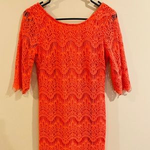 Sexy Crochet Coral Colored Dress!
